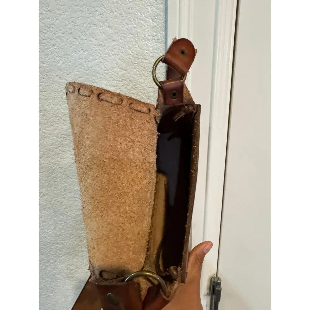 VINTAGE Leather Crossbody Bag Small Brown Handmade Studs Jewels Stitched